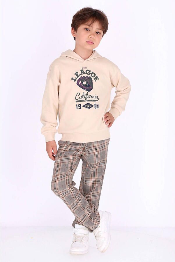 B.Nosy straight leg geruite casual broek beige bruin