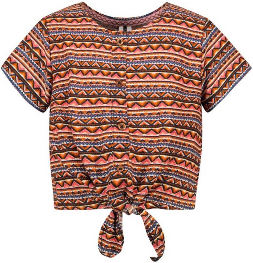 B.Nosy T-shirt Bibi met all over print brique blauw Bruin Meisjes Polyester Ronde hals 122 128
