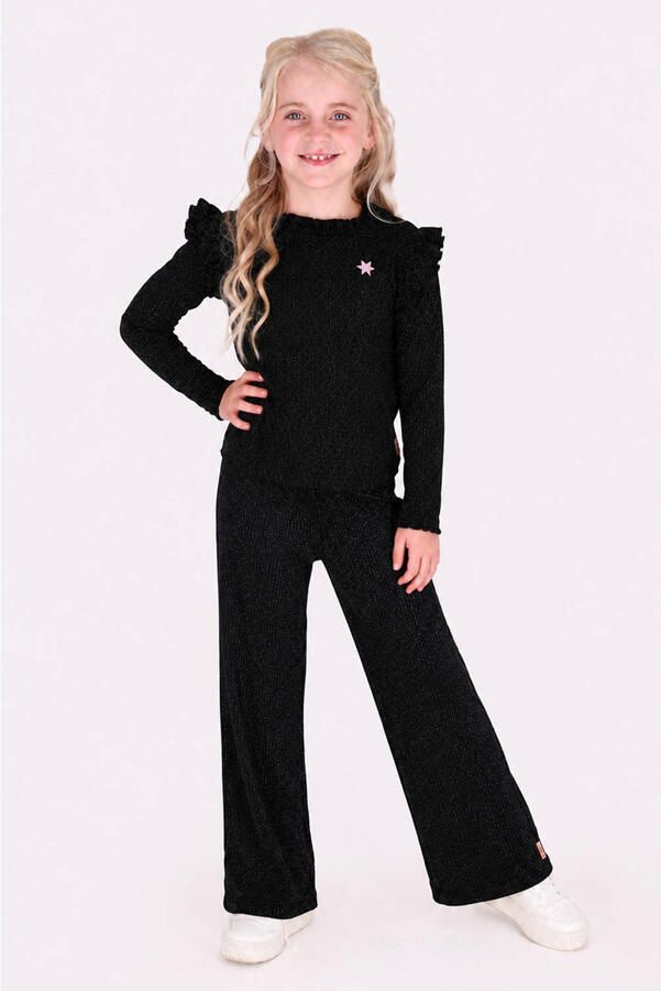 B.Nosy aansluitende longsleeve met glitters zwart Meisjes Polyester Ronde hals
