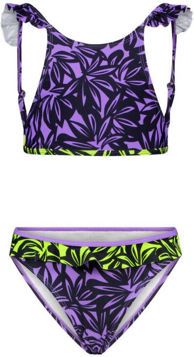 B.Nosy crop bikini B.Active paars zwart limegroen Meisjes Gerecycled polyamide 158 164