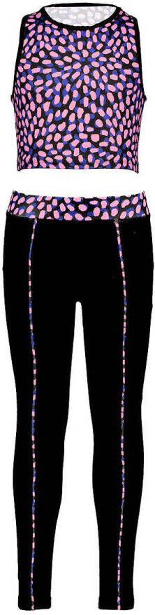 B.Nosy cropped top + legging met all over print zwart roze paars