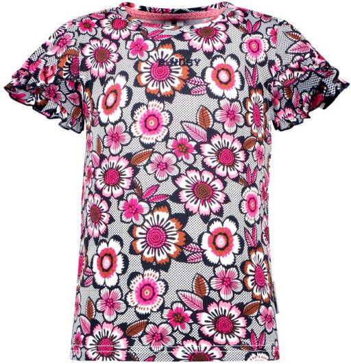B.Nosy gebloemd T-shirt roze zwart wit