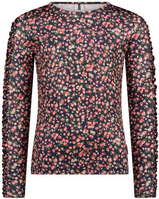 B.Nosy gebloemde longsleeve donkerblauw groen roze