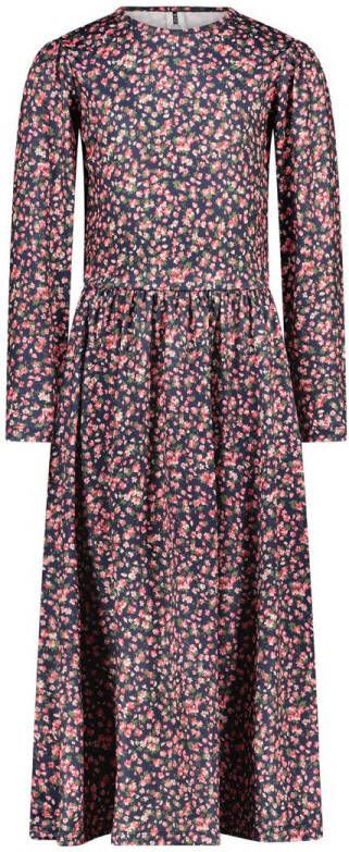 B.Nosy gebloemde maxi jurk donkerblauw groen roze