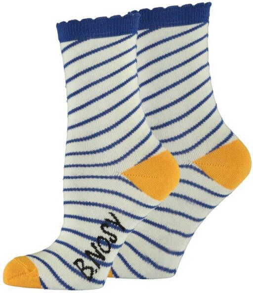B.Nosy gestreepte sokken ecru blauw geel Meisjes Stretchkatoen Streep 23-26