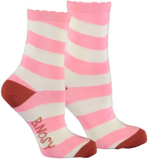 B.Nosy gestreepte sokken roze wit Stretchkatoen Streep 23-26