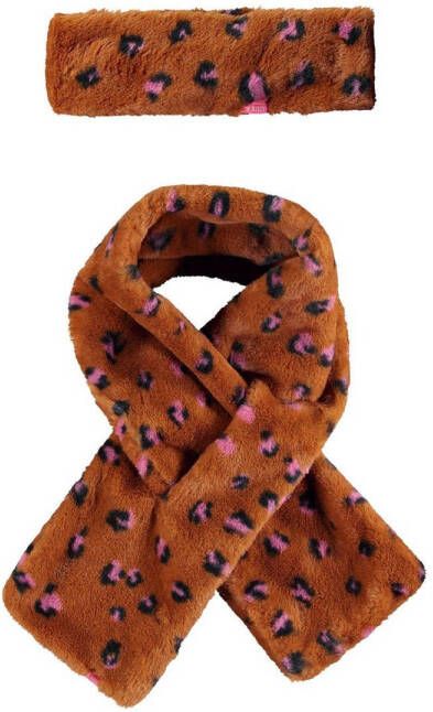 B.Nosy imitatiebont sjaal + hoofdband bruin paars