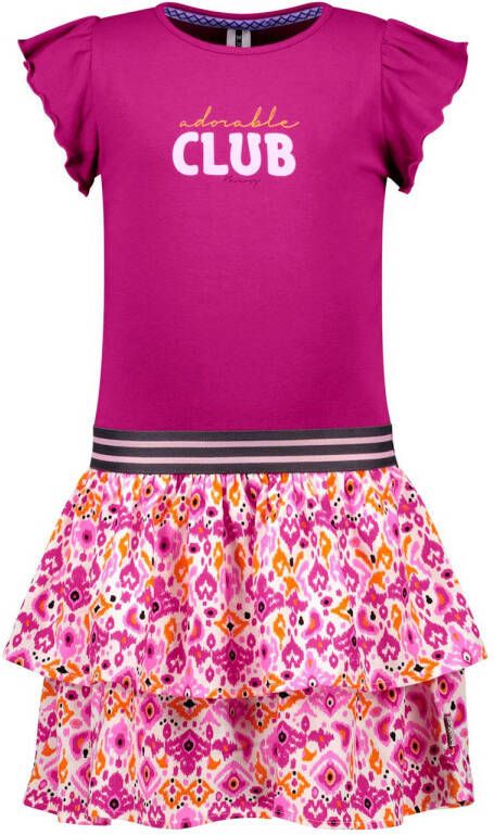 B.Nosy jurk B.Adorable met all over print fuchsia multicolor Roze Meisjes Katoen Ronde hals 146 152