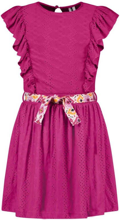 B.Nosy jurk B.Adorable met ruches fuchsia Roze Meisjes Polyester Ronde hals 140