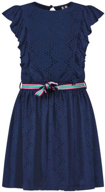 B.Nosy jurk B.Cute met tekst en ruches donkerblauw Meisjes Polyester Ronde hals 146 152