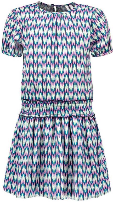 B.Nosy jurk B.Inspiring met all over print blauw multicolor Meisjes Polyester Ronde hals 146 152