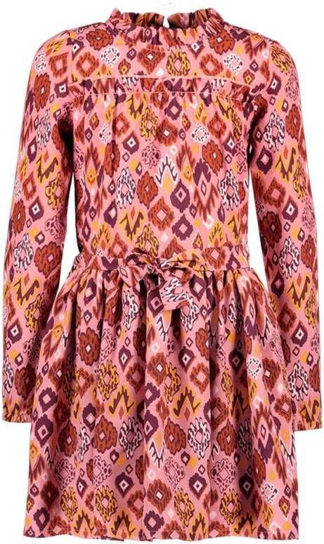 B.Nosy jurk B.PLEASANT met all over print roze bruin oker Meisjes Polyester Opstaande kraag 146 152