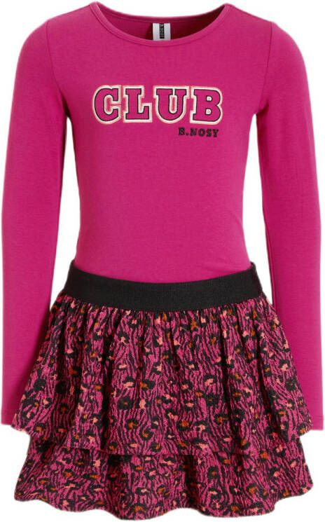 B.Nosy jurk met panterprint fuchsia zwart Roze Meisjes Stretchkatoen Ronde hals 146 152