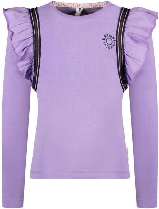 B.Nosy longsleeve met logo en ruches paars Meisjes Katoen Ronde hals Logo 104