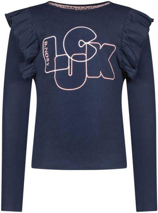 B.Nosy longsleeve met printopdruk en ruches donkerblauw Meisjes Katoen Ronde hals 122 128