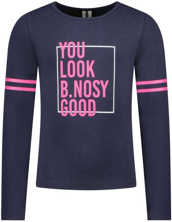B.Nosy longsleeve met tekst donkerblauw felroze