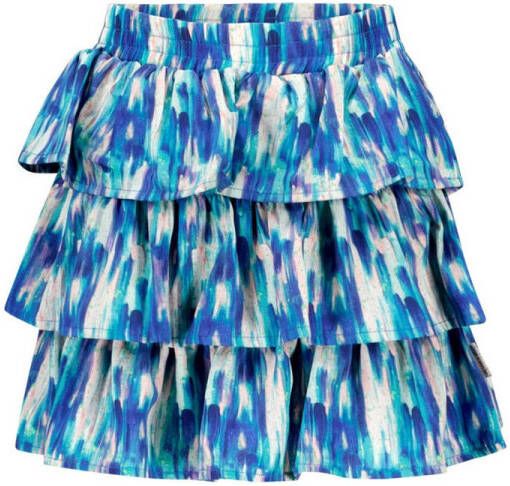 B.Nosy rok met all over print en ruches blauw turquoise wit