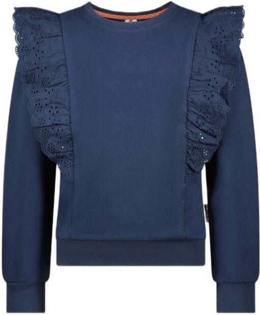 B.Nosy sweater B.DASHING met ruches donkerblauw Meisjes Stretchkatoen (duurzaam) Ronde hals 104