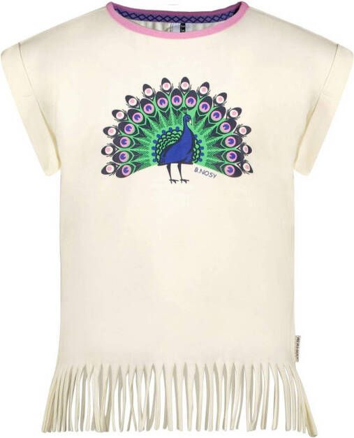 B.Nosy T-shirt B.Inspiring met printopdruk en franjes offwhite Wit Meisjes Stretchkatoen (duurzaam) Ronde hals 122 128