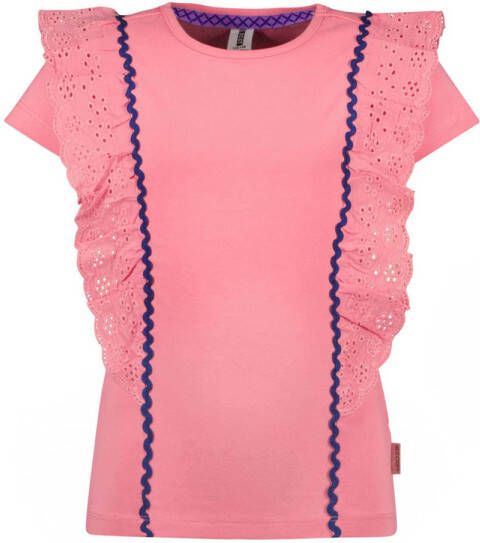 B.Nosy T-shirt B.Sunkissed met all over print en ruches met broderie roze donkerblauw