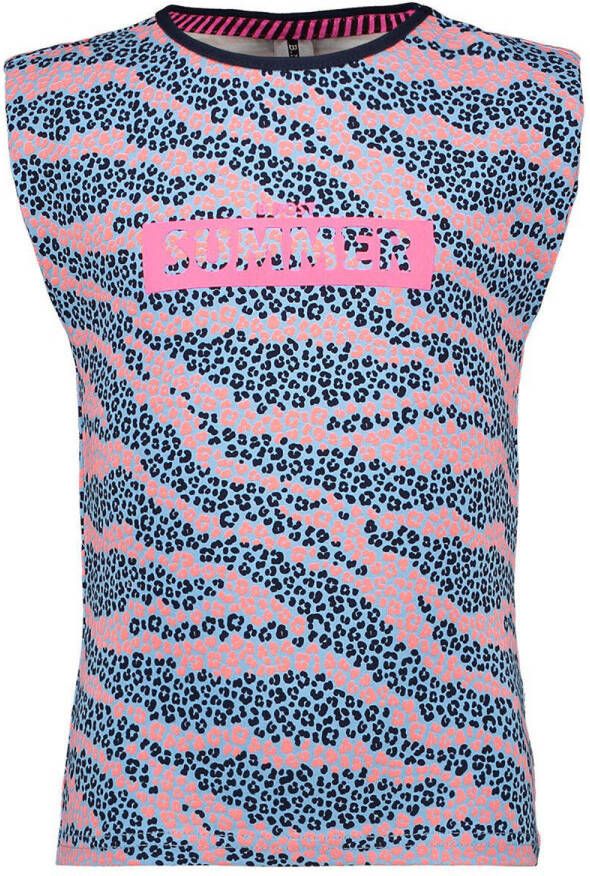 B.Nosy T-shirt met all over print blauw roze Meisjes Katoen Ronde hals 104