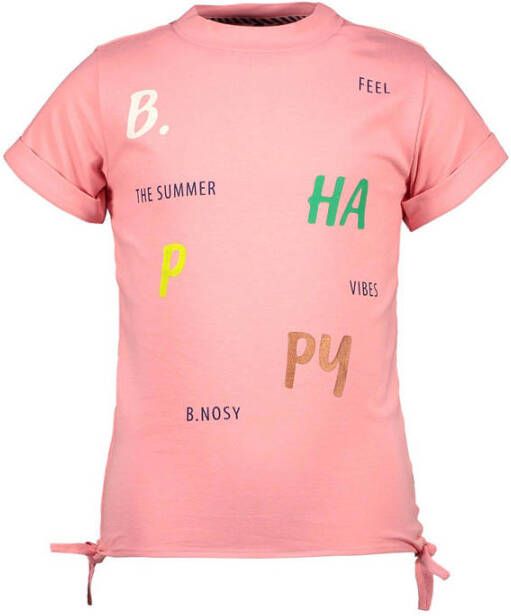B.Nosy T-shirt met all over print roze Meisjes Stretchkatoen Ronde hals 122 128