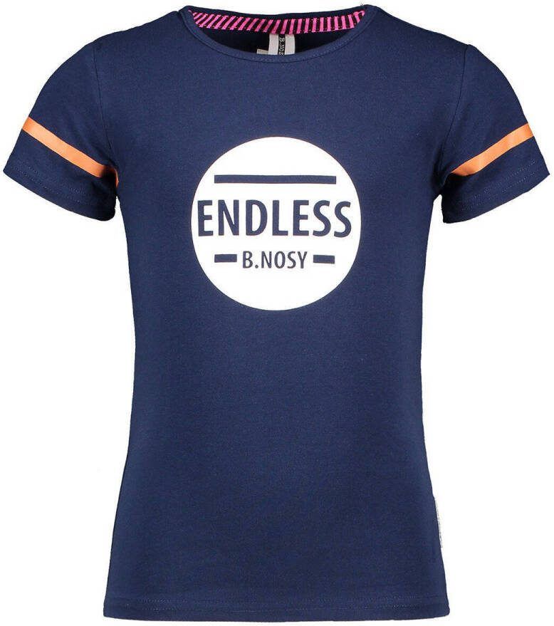 B.Nosy T-shirt met printopdruk donkerblauw Meisjes Stretchkatoen Ronde hals 122-128