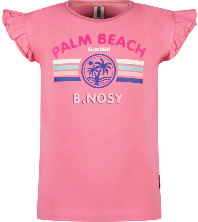 B.Nosy T-shirt met printopdruk en ruches roze Meisjes Katoen Ronde hals 134-140