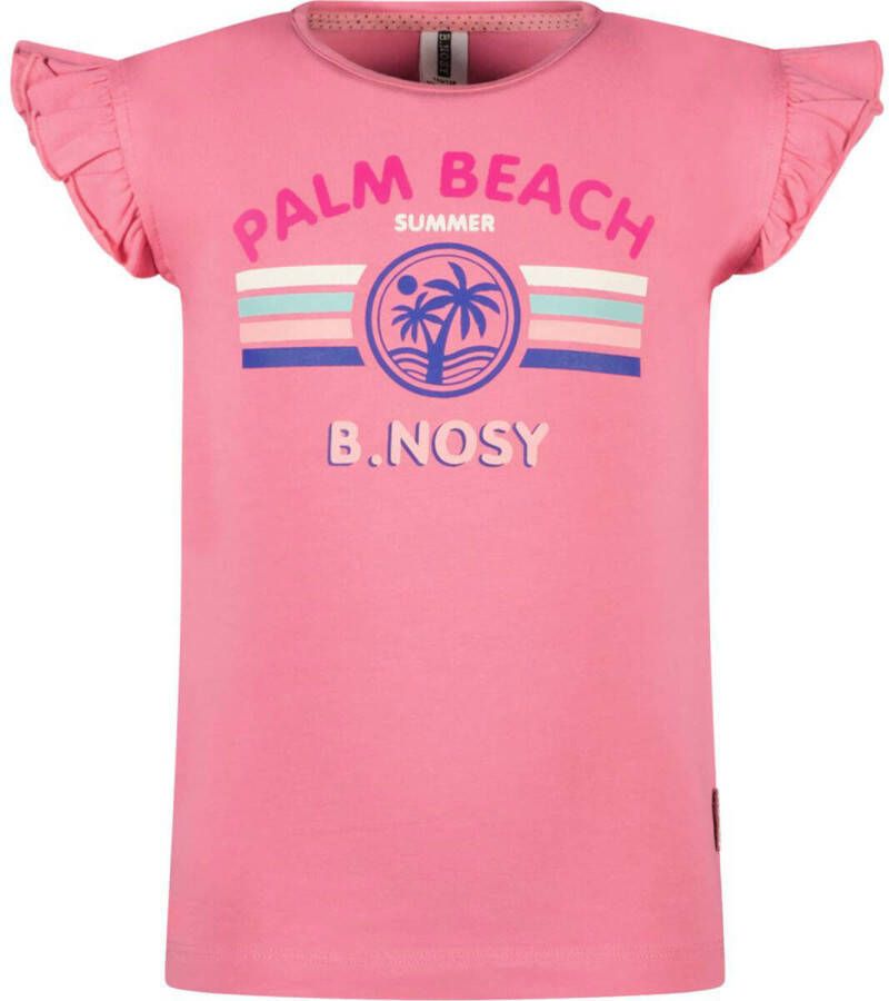 B.Nosy T-shirt met printopdruk en ruches roze Meisjes Katoen Ronde hals 122-128