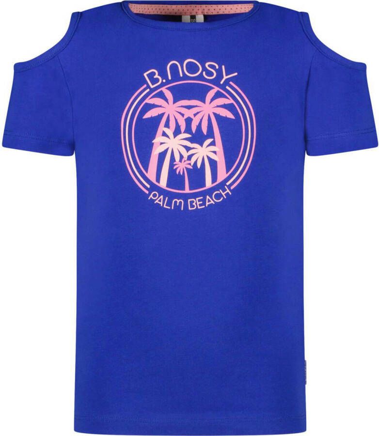 B.Nosy T-shirt met printopdruk kobaltblauw Meisjes Stretchkatoen Ronde hals 122-128