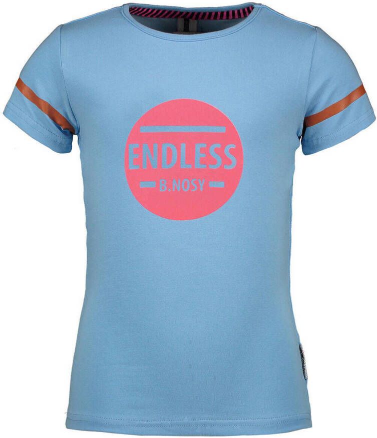 B.Nosy T-shirt met printopdruk lichtblauw roze Meisjes Stretchkatoen Ronde hals 122-128
