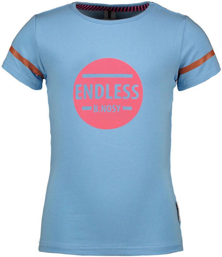 B.Nosy T-shirt met printopdruk lichtblauw roze Meisjes Stretchkatoen Ronde hals 122-128