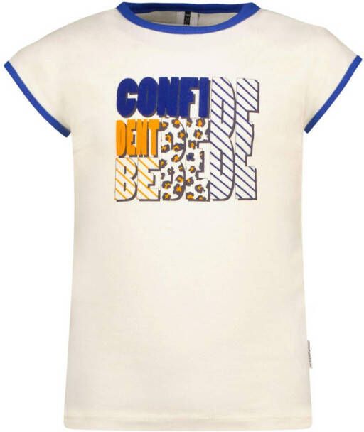 B.Nosy T-shirt met printopdruk offwhite blauw Wit Meisjes Stretchkatoen Ronde hals 110