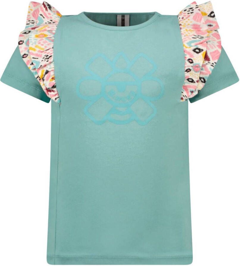 B.Nosy T-shirt met ruches mintgroen multicolor Meisjes Stretchkatoen Ronde hals 134-140