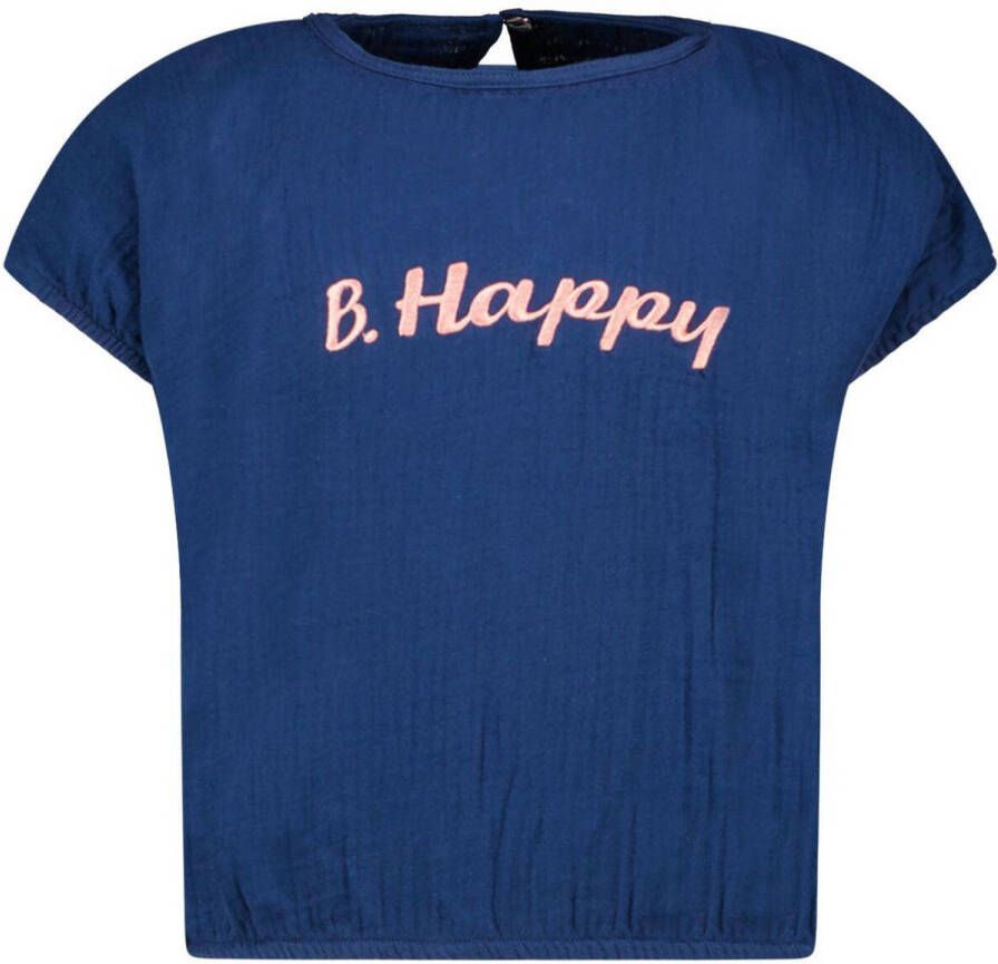 B.Nosy T-shirt met tekst donkerblauw Top Meisjes Stretchkatoen Ronde hals 110