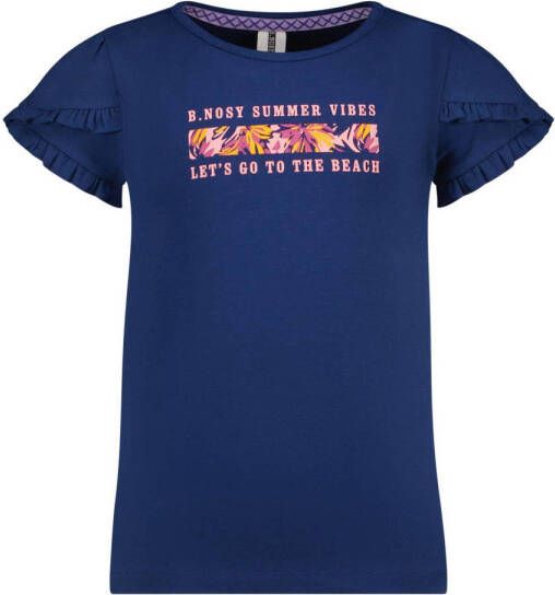 B.Nosy T-shirt met tekst donkerblauw Meisjes Stretchkatoen Ronde hals Tekst 122 128