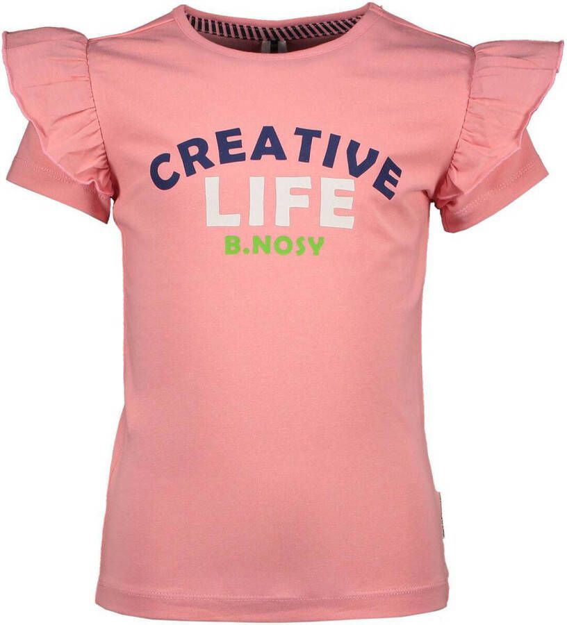 B.Nosy T-shirt met tekst en ruches roze