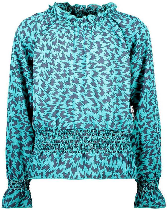 B.Nosy top met all over print en ruches turquoise