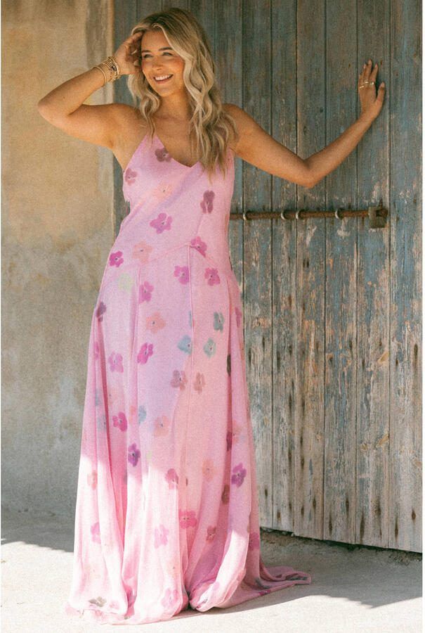 Bolina Island gebloemde maxi jurk roze