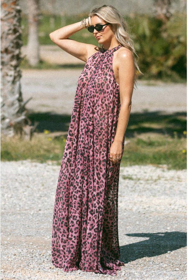 Bolina Island maxi jurk met panterprint roze - Foto 3