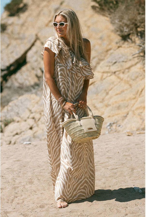 Bolina Island maxi zomerjurk met zebraprint beige - Foto 2