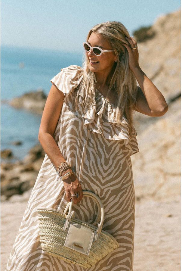 Bolina Island maxi zomerjurk met zebraprint beige - Foto 3