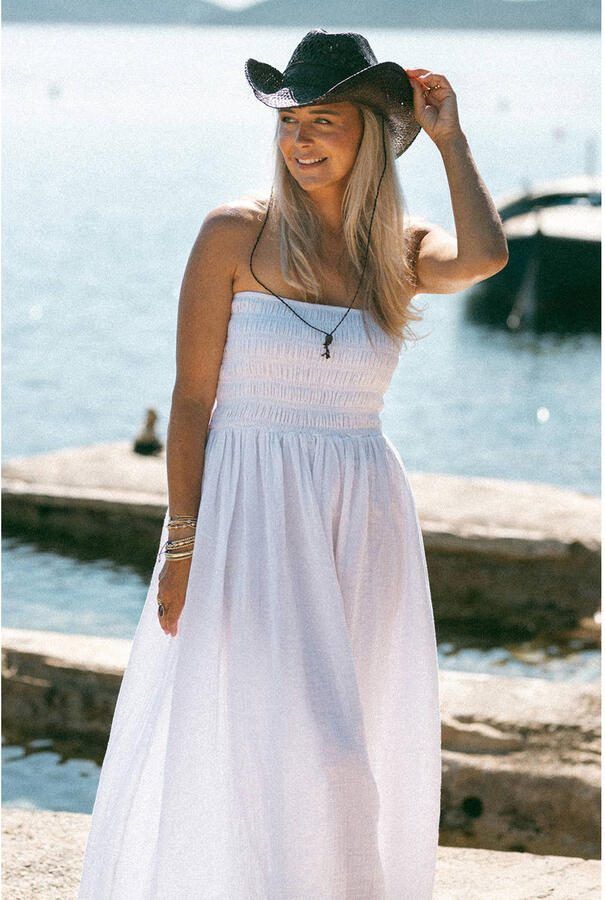 Bolina Island strapless maxijurk met smockwerk wit - Foto 3