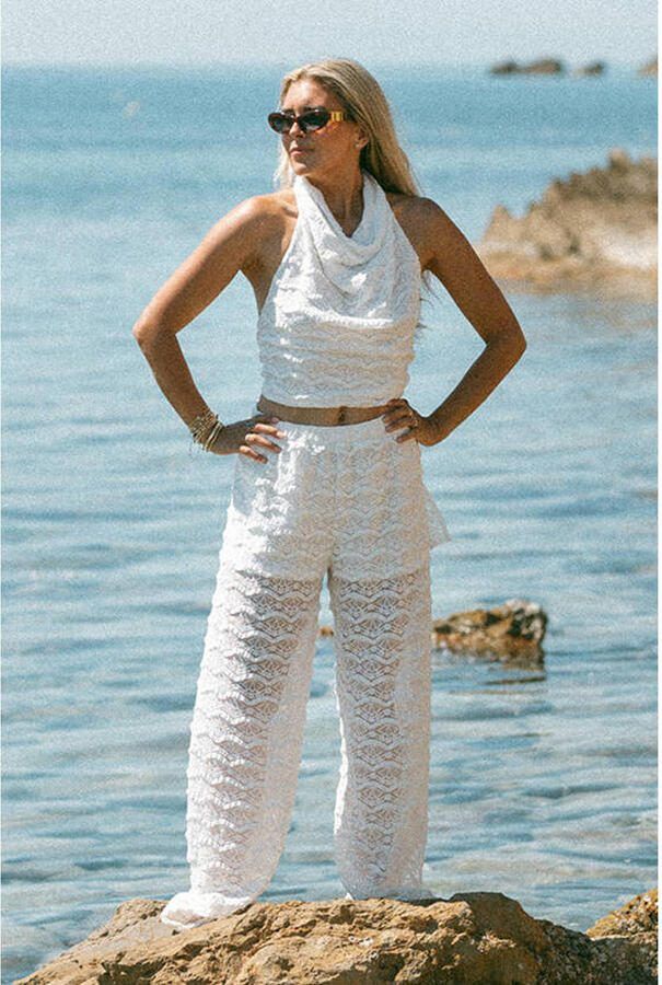 Bolina Island wide leg fit broek met ruches wit - Foto 2
