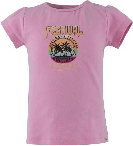 Born by Kiddo United T-shirt Femke met printopdruk roze Meisjes Stretchkatoen Ronde hals 68