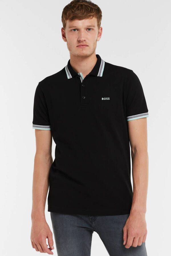 BOSS Athleisure polo Paddy met contrastbies black