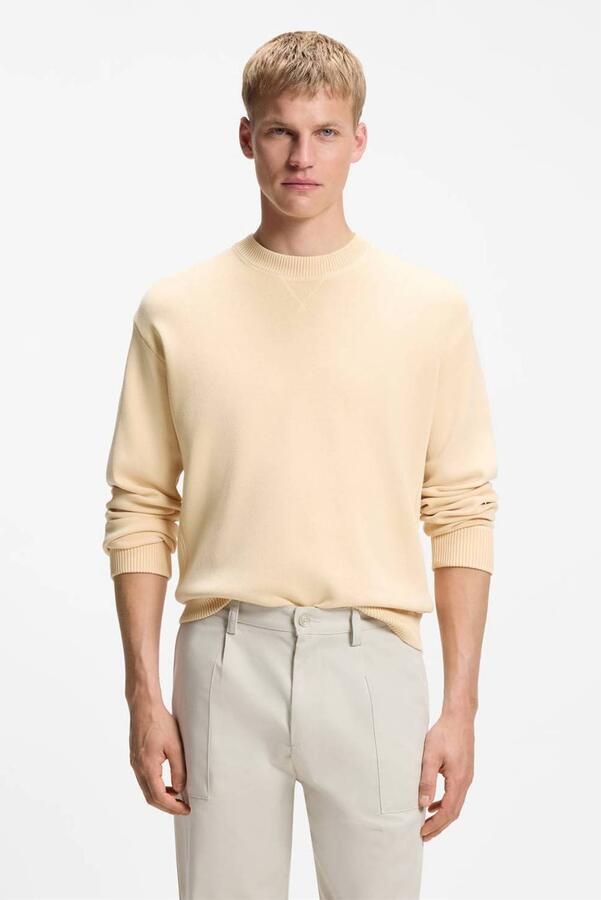 BOSS katoenen relaxed fit gebreide trui licht pastel oranje