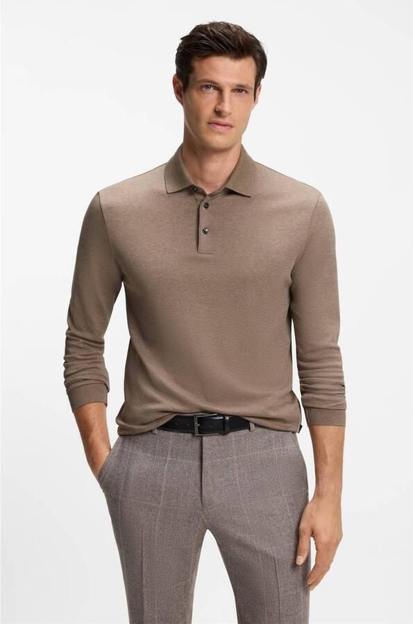 BOSS Pado regular fit polo met logo bruin