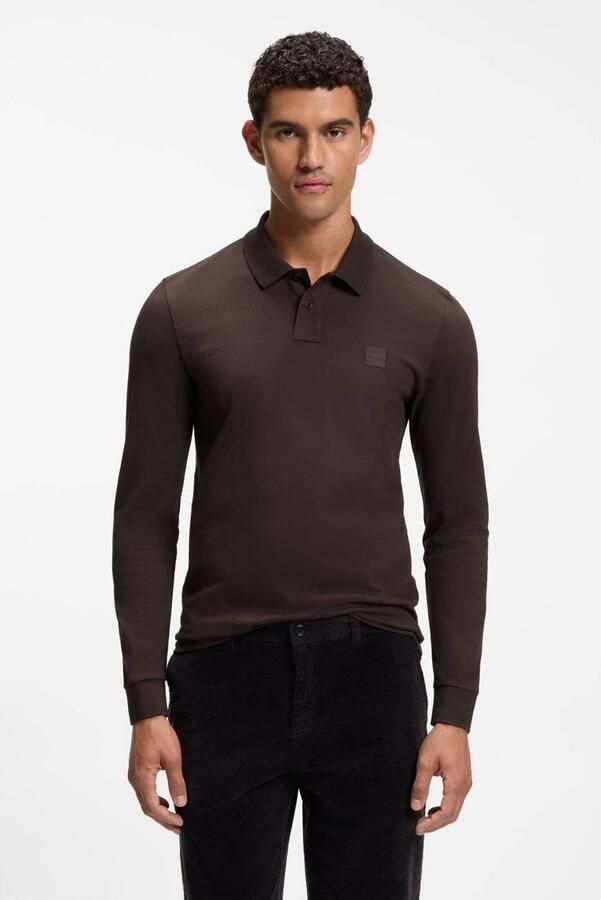 BOSS Passerby slim fit polo met logo dark brown