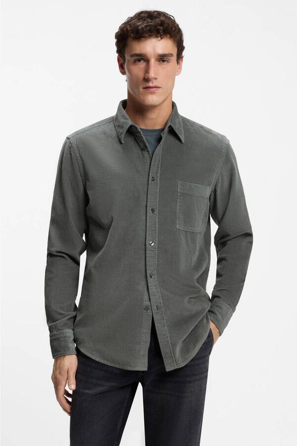 BOSS regular fit corduroy overhemd grijsgroen